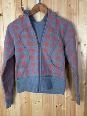 Lululemon Scuba Hoodie II – Mini Camp Check Printed Dusty Coral muted blue grey
